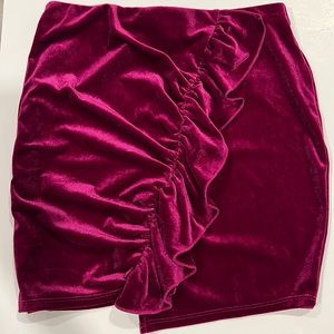 Fuchsia Velvet Ruffled Mini Skirt